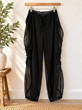 Wild Fable Black Sheer Mesh Overlay Wide Leg Pants XL NWOT
